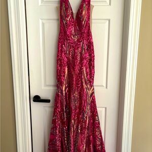 Jovani Pink Sequin Formal Gown